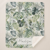 Muster des tropischen Regenwaldes in Aquarelltönen Sherpadecke (Vorderseite)