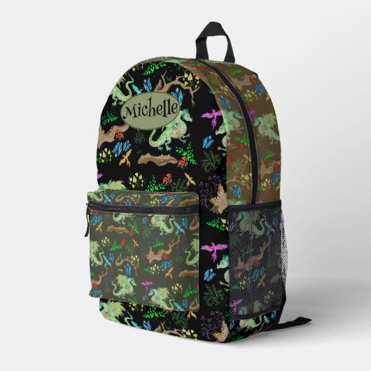 Muster des verzauberten Walddrachen Bedruckter Rucksack (Rückseitige Ecke Rechts)