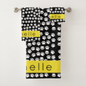 Muster, Dog Paws, Schwarz und Weiß, Ihr Name Badhandtuch Set (Insitu)
