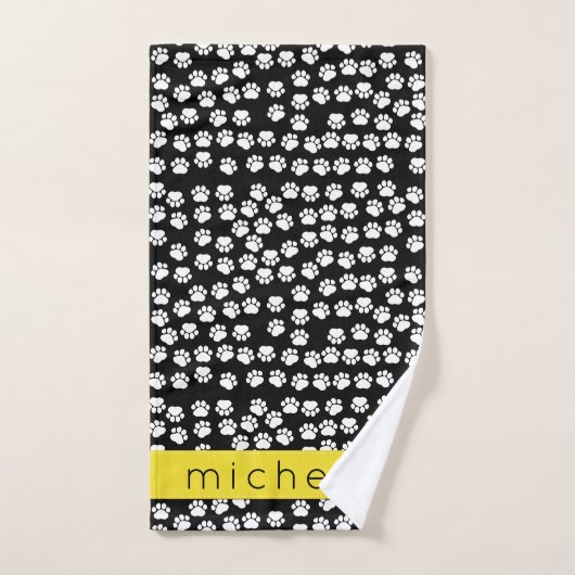 Muster, Dog Paws, Schwarz und Weiß, Ihr Name Badhandtuch Set (Handtuch)