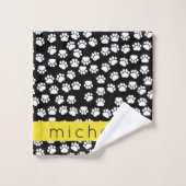 Muster, Dog Paws, Schwarz und Weiß, Ihr Name Badhandtuch Set (Waschlappen)