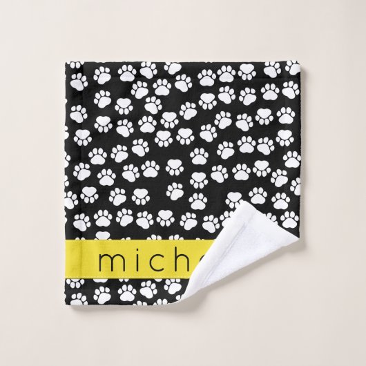 Muster, Dog Paws, Schwarz und Weiß, Ihr Name Badhandtuch Set (Waschlappen)