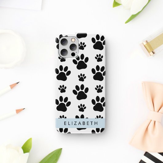Muster, Dog Paws, Schwarz und Weiß, Ihr Name Case-Mate iPhone Hülle