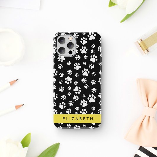 Muster, Dog Paws, Schwarz und Weiß, Ihr Name Case-Mate iPhone Hülle