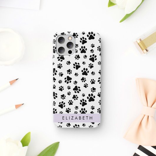 Muster, Dog Paws, Schwarz und Weiß, Ihr Name Case-Mate iPhone Hülle