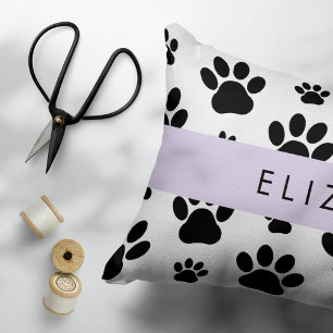 Muster, Dog Paws, Schwarz und Weiß, Ihr Name Dekokissen