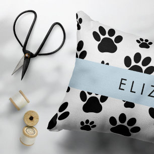 Muster, Dog Paws, Schwarz und Weiß, Ihr Name Dekokissen