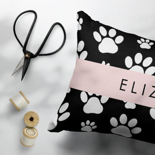 Muster, Dog Paws, Schwarz und Weiß, Ihr Name Dekokissen