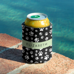 Muster, Dog Paws, Schwarz und Weiß, Ihr Name Dosenkühler