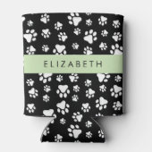 Muster, Dog Paws, Schwarz und Weiß, Ihr Name Dosenkühler (Rückseite)