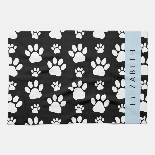 Muster, Dog Paws, Schwarz und Weiß, Ihr Name Geschirrtuch (Horizontal)