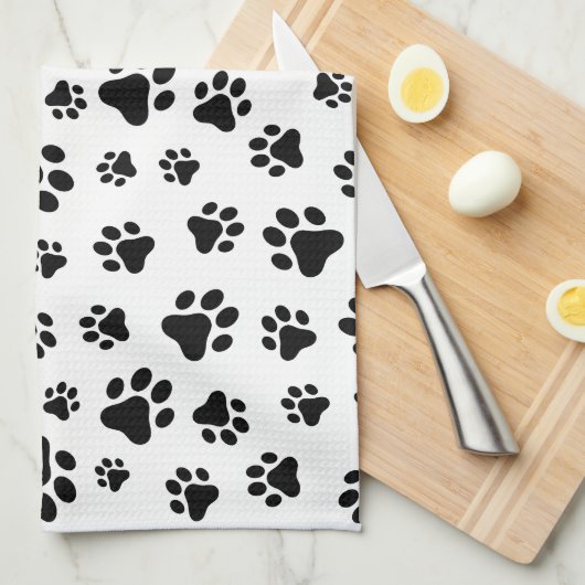 Muster, Dog Paws, Schwarz und Weiß, Ihr Name Geschirrtuch (Viertel Falte)