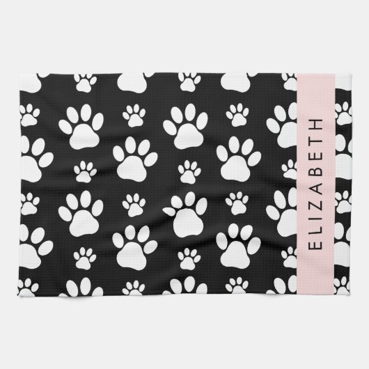 Muster, Dog Paws, Schwarz und Weiß, Ihr Name Geschirrtuch (Horizontal)