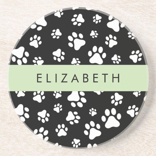 Muster, Dog Paws, Schwarz und Weiß, Ihr Name Getränkeuntersetzer (Vorne)