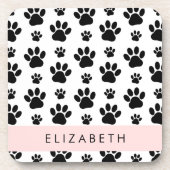 Muster, Dog Paws, Schwarz und Weiß, Ihr Name Getränkeuntersetzer (Vorderseite)