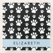 Muster, Dog Paws, Schwarz und Weiß, Ihr Name Glasuntersetzer (Vorderseite)
