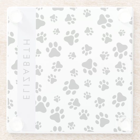 Muster, Dog Paws, Schwarz und Weiß, Ihr Name Glasuntersetzer (Rückseite)