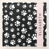 Muster, Dog Paws, Schwarz und Weiß, Ihr Name Glasuntersetzer (Vorderseite)