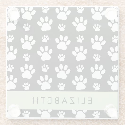 Muster, Dog Paws, Schwarz und Weiß, Ihr Name Glasuntersetzer (Rückseite)