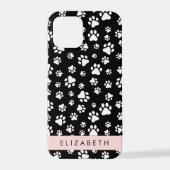 Muster, Dog Paws, Schwarz und Weiß, Ihr Name iPhone Hülle (Rückseite)
