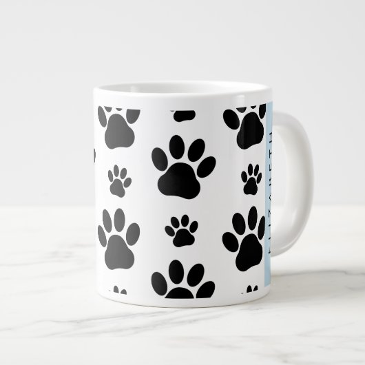 Muster, Dog Paws, Schwarz und Weiß, Ihr Name Jumbo-Tasse (Vorderseite Rechts)
