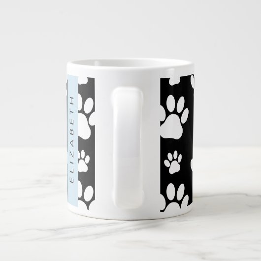 Muster, Dog Paws, Schwarz und Weiß, Ihr Name Jumbo-Tasse (Rückseite)