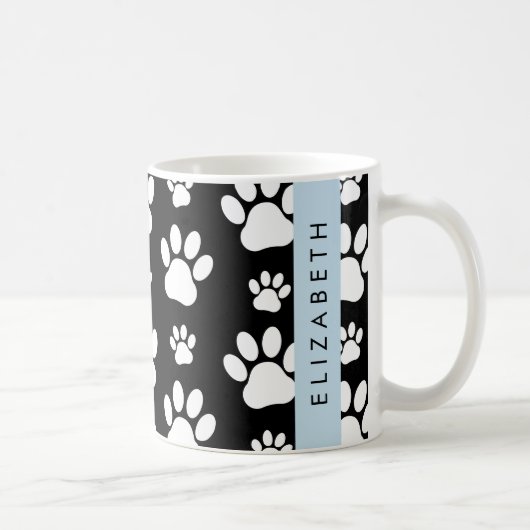 Muster, Dog Paws, Schwarz und Weiß, Ihr Name Kaffeetasse (Rechts)