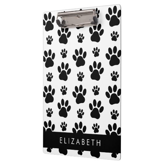 Muster, Dog Paws, Schwarz und Weiß, Ihr Name Klemmbrett (Links)
