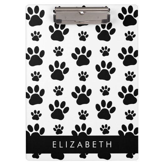 Muster, Dog Paws, Schwarz und Weiß, Ihr Name Klemmbrett (Vorderseite)