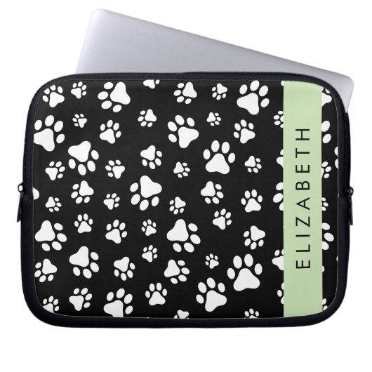 Muster, Dog Paws, Schwarz und Weiß, Ihr Name Laptopschutzhülle (Vorderseite)