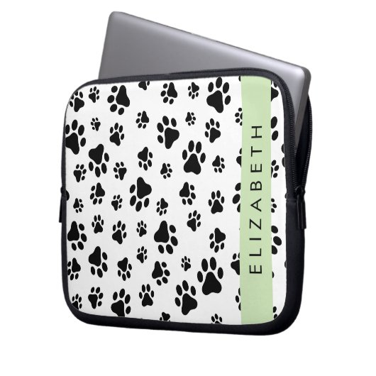 Muster, Dog Paws, Schwarz und Weiß, Ihr Name Laptopschutzhülle (Vorderseite Links)