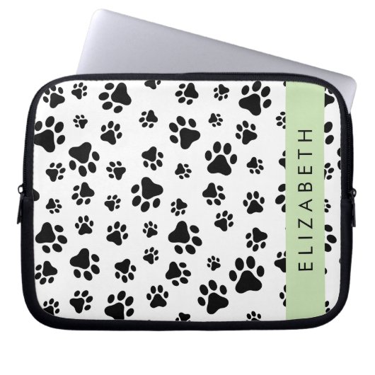 Muster, Dog Paws, Schwarz und Weiß, Ihr Name Laptopschutzhülle (Vorderseite)
