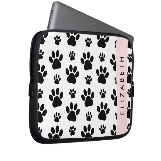 Muster, Dog Paws, Schwarz und Weiß, Ihr Name Laptopschutzhülle (Vorne Rechts)