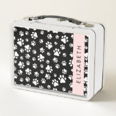 Muster, Dog Paws, Schwarz und Weiß, Ihr Name Metall Brotdose (Rückseite)