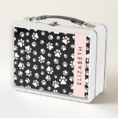 Muster, Dog Paws, Schwarz und Weiß, Ihr Name Metall Brotdose (Vorderseite)