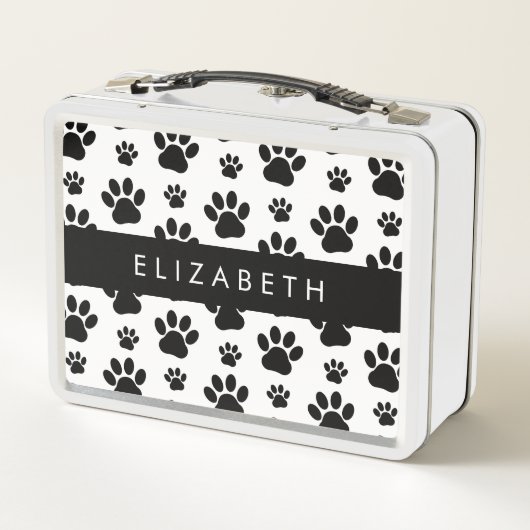Muster, Dog Paws, Schwarz und Weiß, Ihr Name Metall Brotdose (Rückseite)