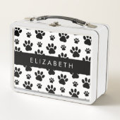 Muster, Dog Paws, Schwarz und Weiß, Ihr Name Metall Brotdose (Vorderseite)