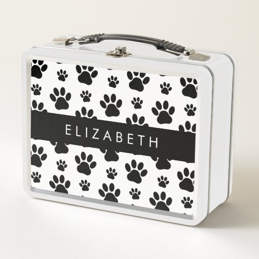 Muster, Dog Paws, Schwarz und Weiß, Ihr Name Metall Brotdose (Vorderseite)