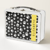 Muster, Dog Paws, Schwarz und Weiß, Ihr Name Metall Brotdose (Vorderseite)