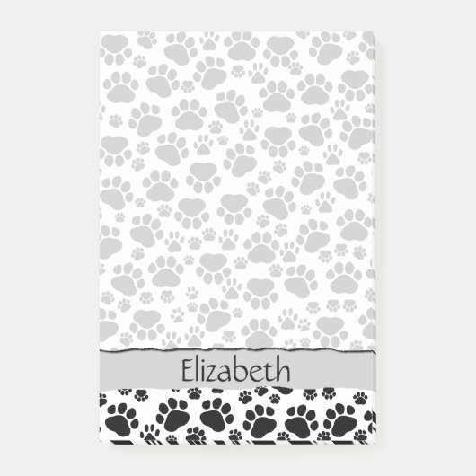 Muster, Dog Paws, Schwarz und Weiß, Ihr Name Post-it Klebezettel (Vorderseite)