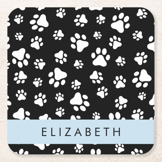 Muster, Dog Paws, Schwarz und Weiß, Ihr Name Rechteckiger Pappuntersetzer (Vorderseite)