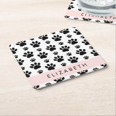 Muster, Dog Paws, Schwarz und Weiß, Ihr Name Rechteckiger Pappuntersetzer (angewinkelt)
