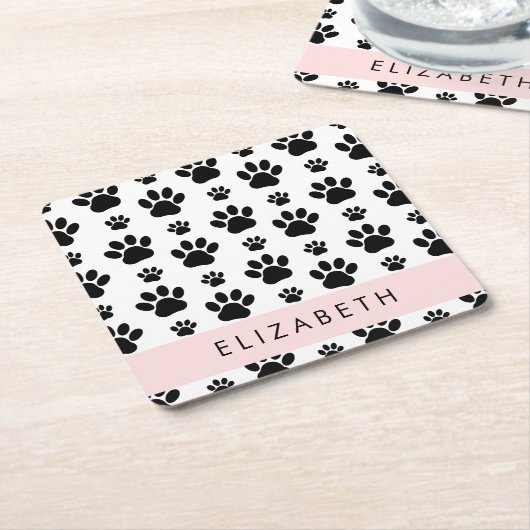 Muster, Dog Paws, Schwarz und Weiß, Ihr Name Rechteckiger Pappuntersetzer (angewinkelt)