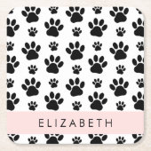 Muster, Dog Paws, Schwarz und Weiß, Ihr Name Rechteckiger Pappuntersetzer (Vorderseite)