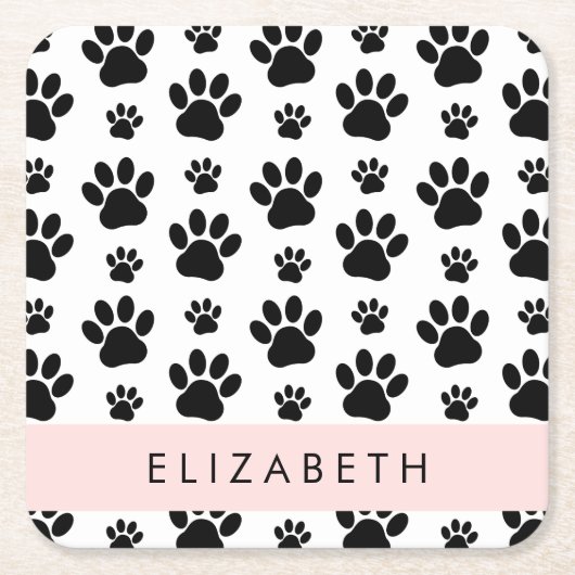 Muster, Dog Paws, Schwarz und Weiß, Ihr Name Rechteckiger Pappuntersetzer (Vorderseite)