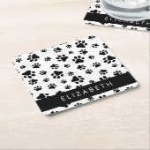 Muster, Dog Paws, Schwarz und Weiß, Ihr Name Rechteckiger Pappuntersetzer (angewinkelt)