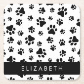 Muster, Dog Paws, Schwarz und Weiß, Ihr Name Rechteckiger Pappuntersetzer (Vorderseite)