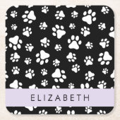 Muster, Dog Paws, Schwarz und Weiß, Ihr Name Rechteckiger Pappuntersetzer (Vorderseite)