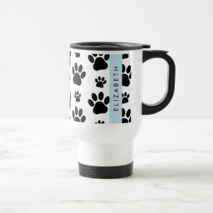 Muster, Dog Paws, Schwarz und Weiß, Ihr Name Reisebecher