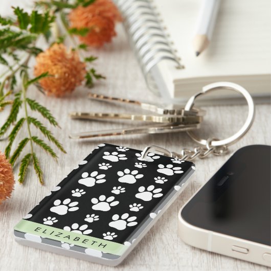 Muster, Dog Paws, Schwarz und Weiß, Ihr Name Schlüsselanhänger (Vorderseite rechts)
